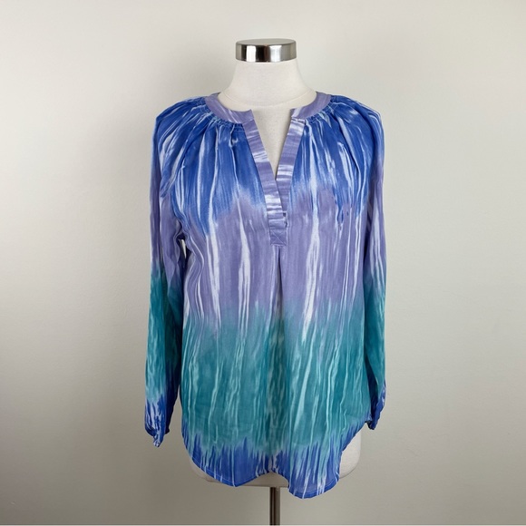 Shenanigans Blue Purple Green Stripe Ombre Long Sleeve Blouse Top New Women - Picture 1 of 7